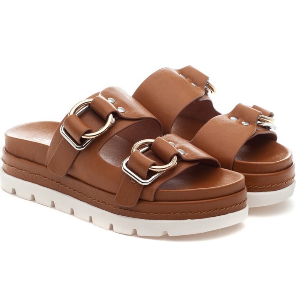 J/SLIDES Baha Slide Tan Leather Sandals Size 7.5